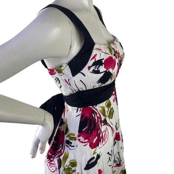 B Smart Womens White Floral Apron Midi Dress Rouched Top Pink Green Blk Bow S 10 - Picture 8 of 10